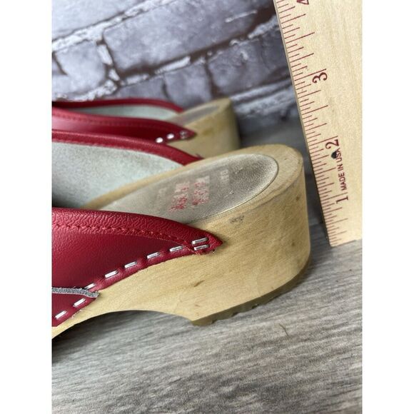 Danish Design Red Leather Wooden Heel Handmade Clogs Shoes Women Sz 38EU/7.5M US - Picture 10 of 16